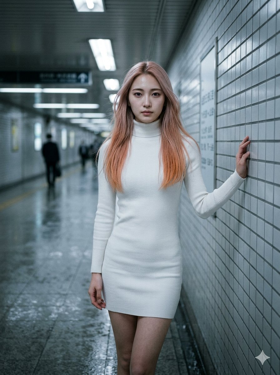 Subway Corridor Fashion Portrait - AI image template preview