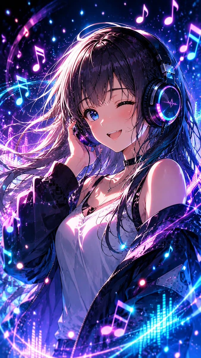 Neon Anime DJ Girl - AI image template preview