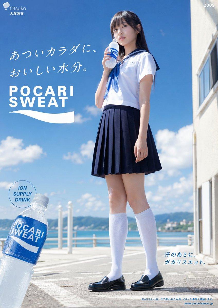 Seaside Pocari Sweat Schoolgirl Ad - AI image template preview