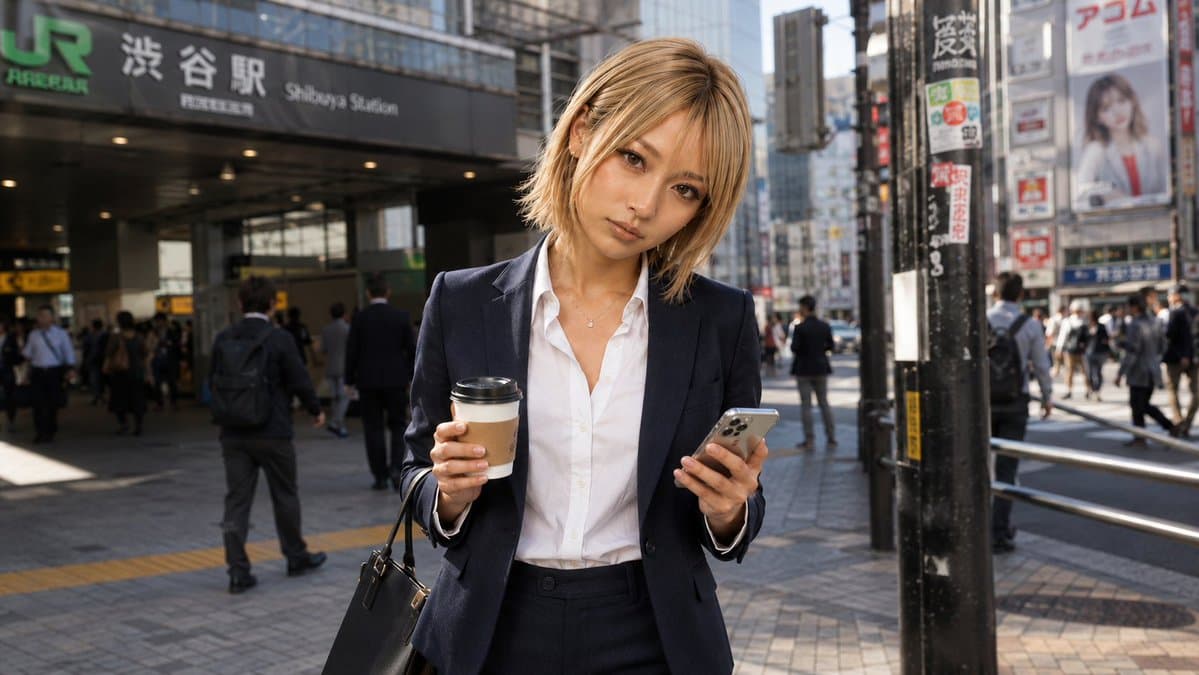 Businesswoman at Shibuya Station - AI image template preview