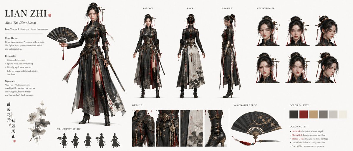 Lian Zhi Dark Fantasy Character Sheet - AI image template preview