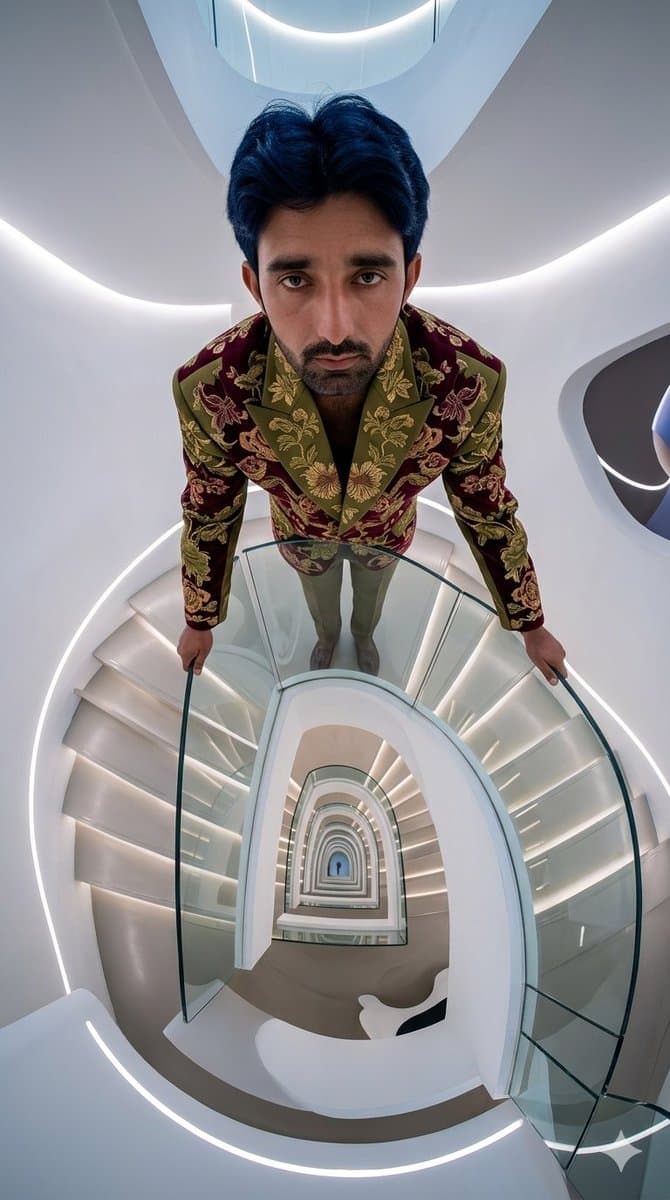 Fisheye Staircase Fashion Editorial - AI image template preview