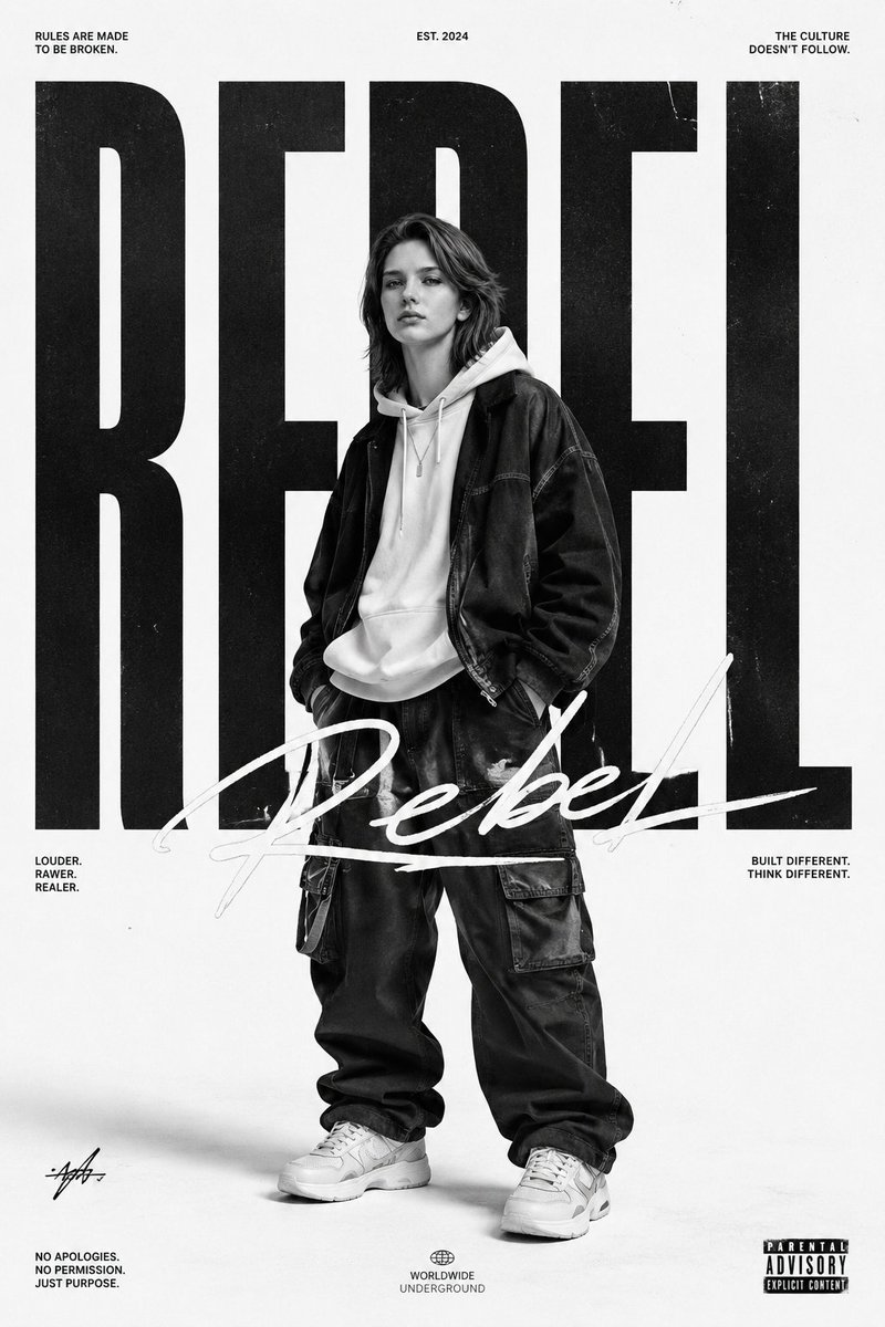 Monochrome Streetwear Editorial Poster - AI image template preview