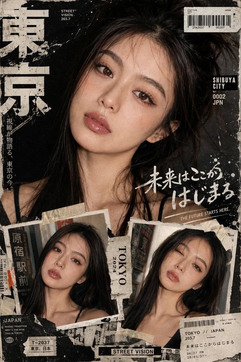 Y2K Japanese Street Editorial Collage Poster - AI image template preview