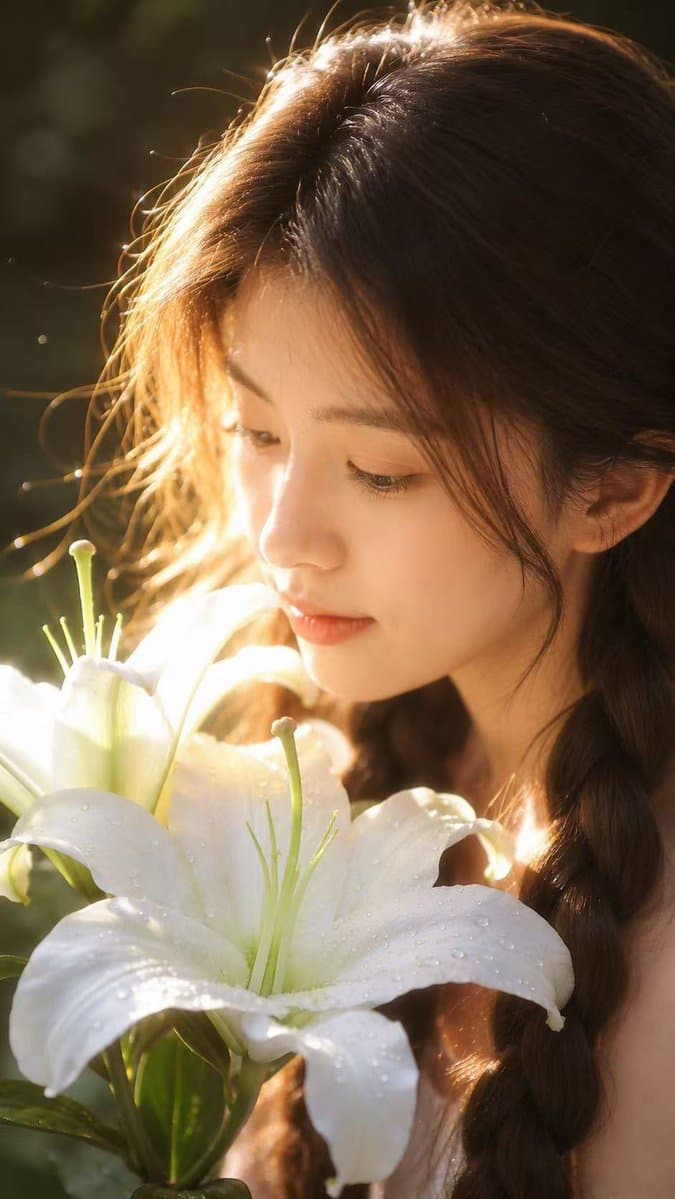 Golden Backlight Lily Portrait - AI image template preview