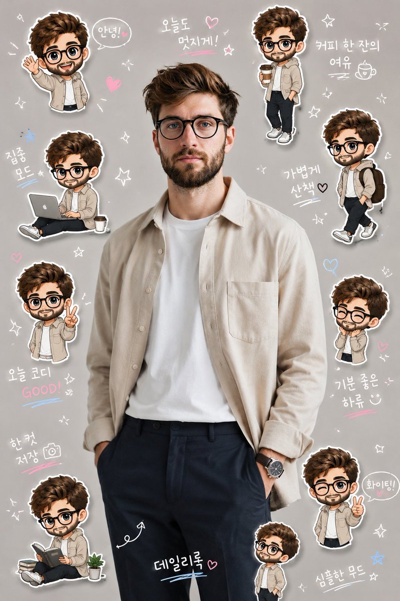 Korean Chibi Sticker Diary - AI image template preview
