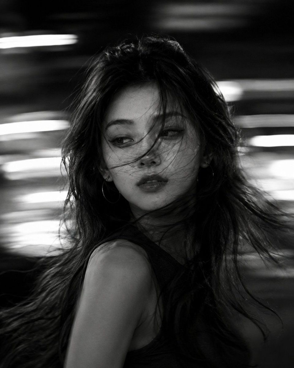 Cinematic Black and White Motion Portrait - AI image template preview