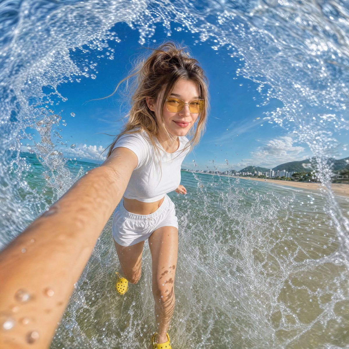 Dynamic Beach Action Selfie - AI image template preview