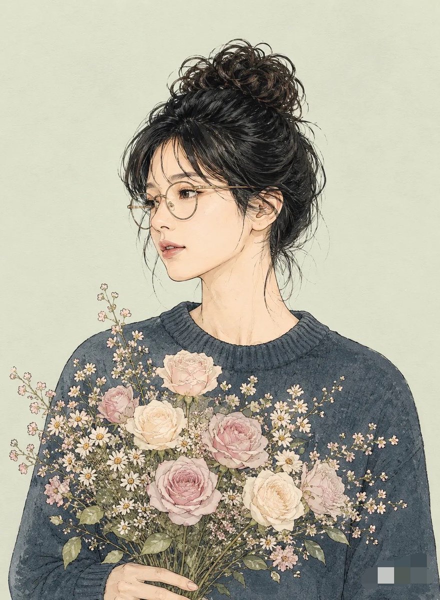 Miki Style Line Art Portrait - AI image template preview