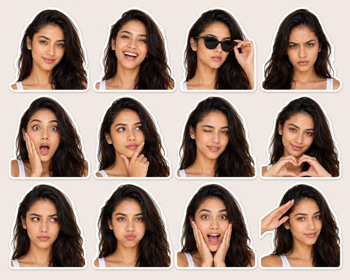 Expression-Rich Sticker Pack Grid - AI image template preview
