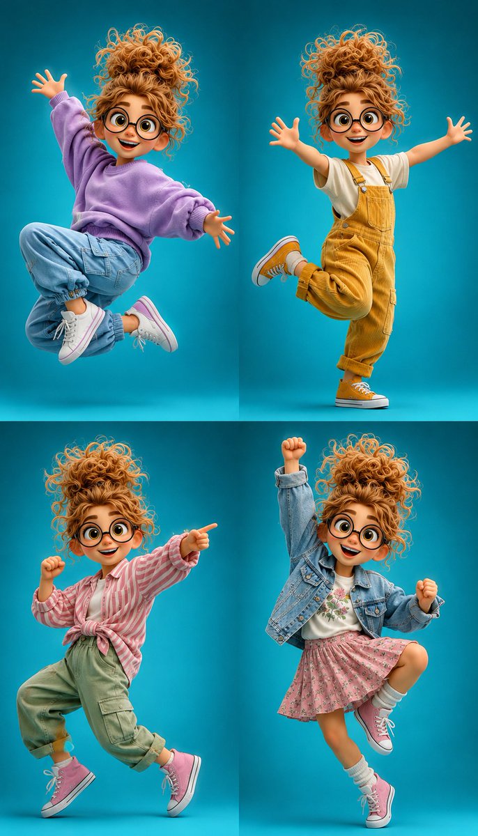 3D Cartoon Character Pose Sheet - AI image template preview