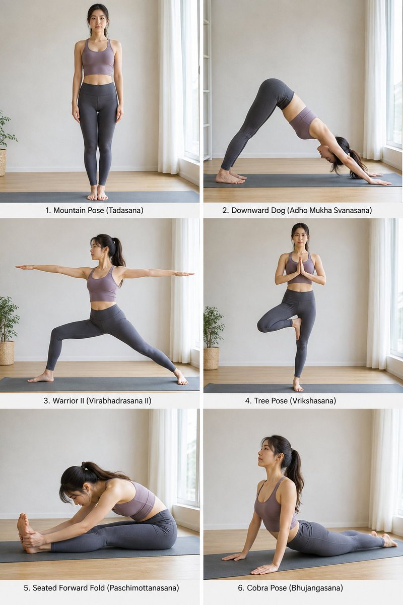 Yoga Pose Instructional Grid - AI image template preview