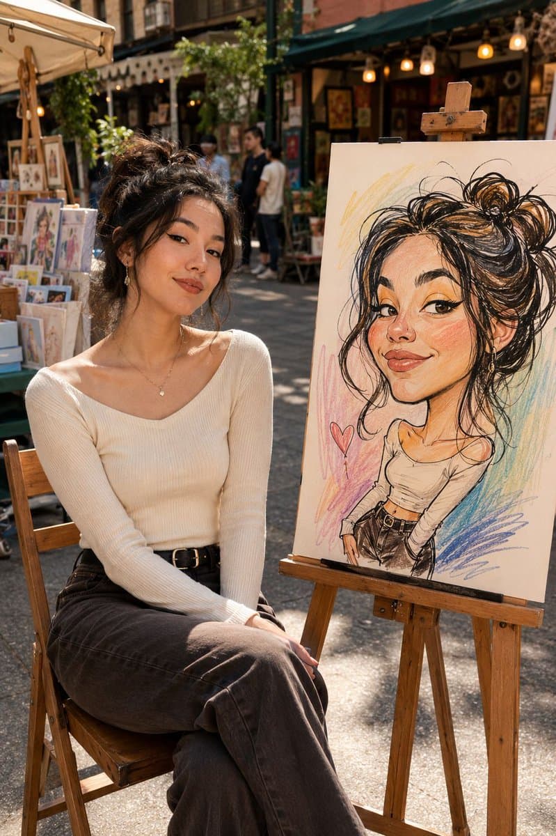 Urban Street Market Caricature Portrait - AI image template preview