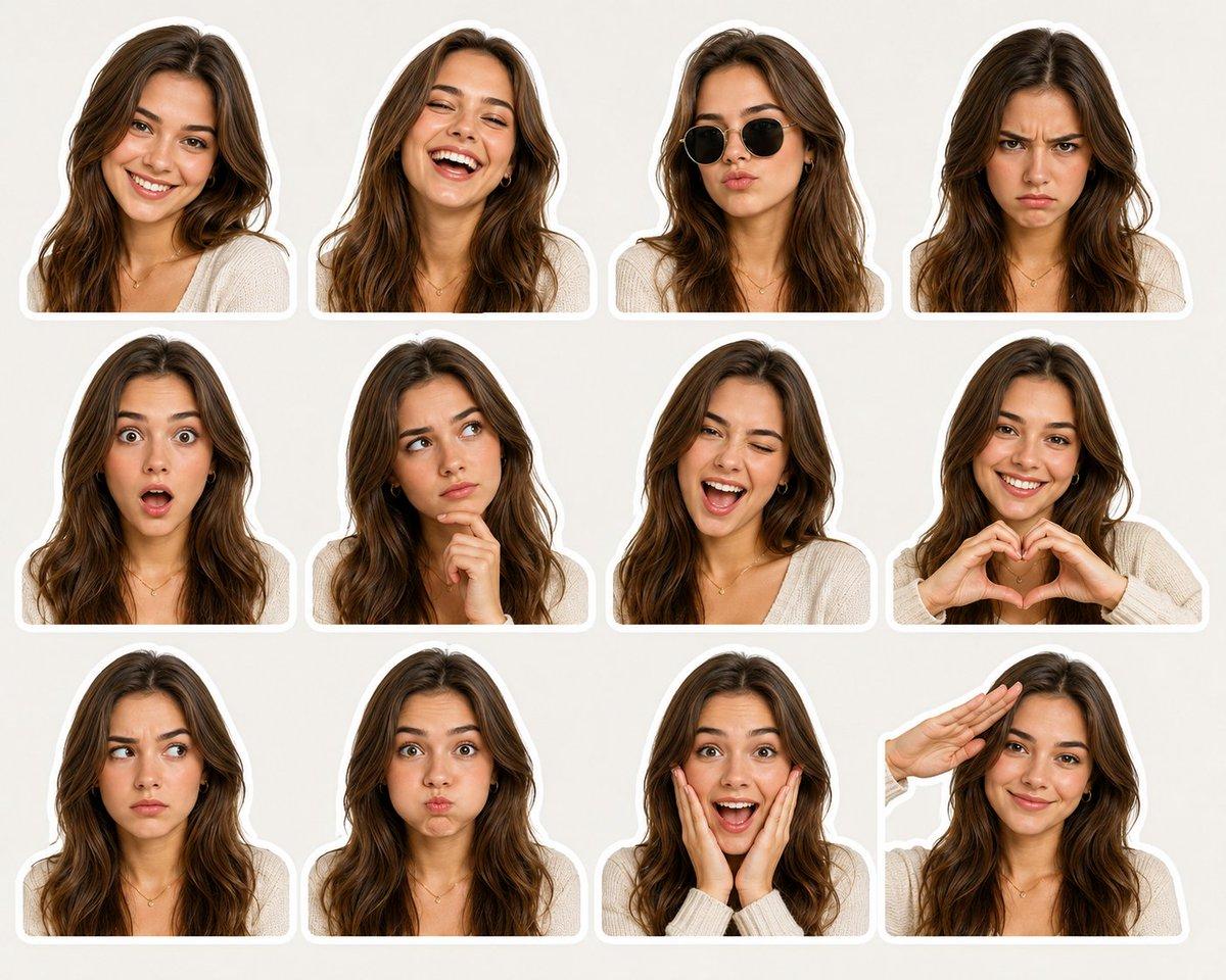 Sticker Pack Facial Expressions Grid - AI image template preview