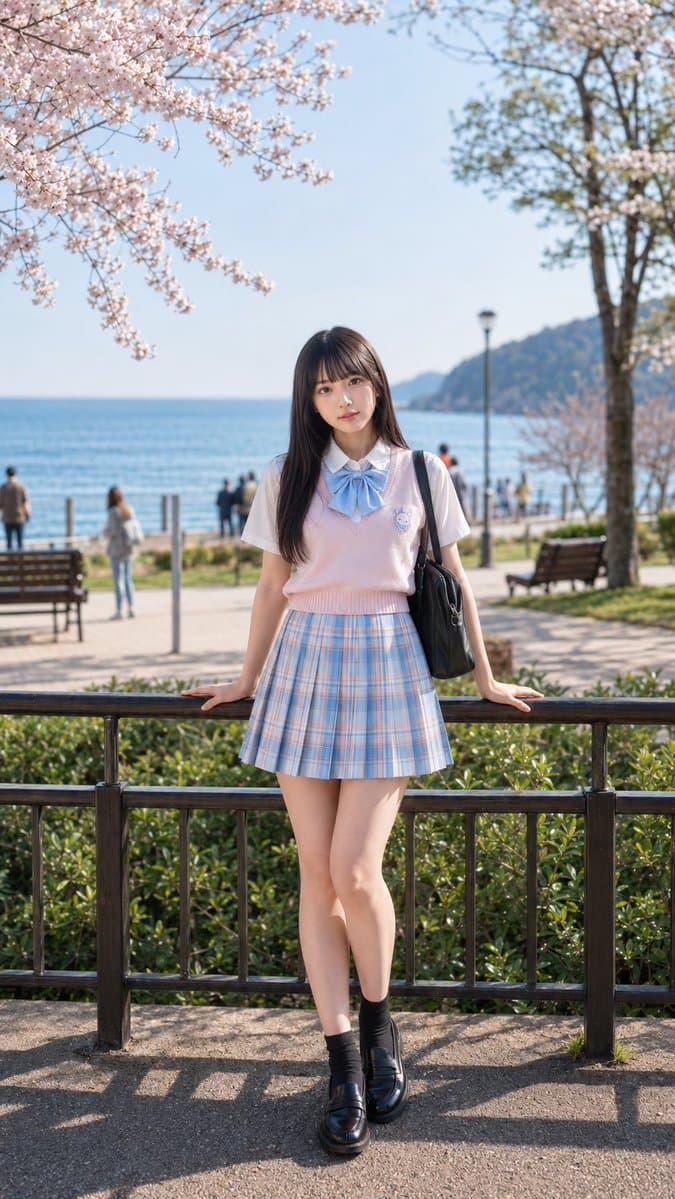 Spring Seaside Cherry Blossom Portrait - AI image template preview