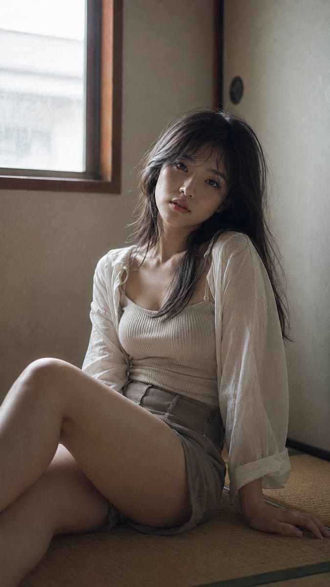 Minimalist Japanese Washitsu Indoor Portrait - AI image template preview