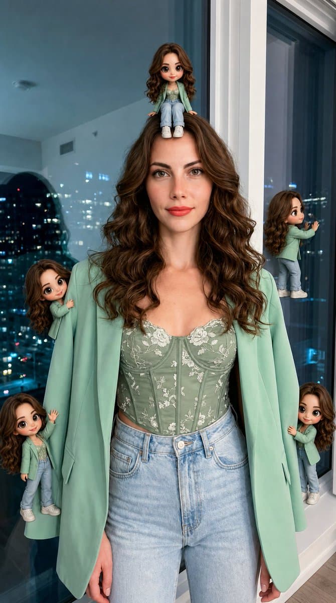 Hyper-Realistic Subject with Mini Chibi Clones - AI image template preview