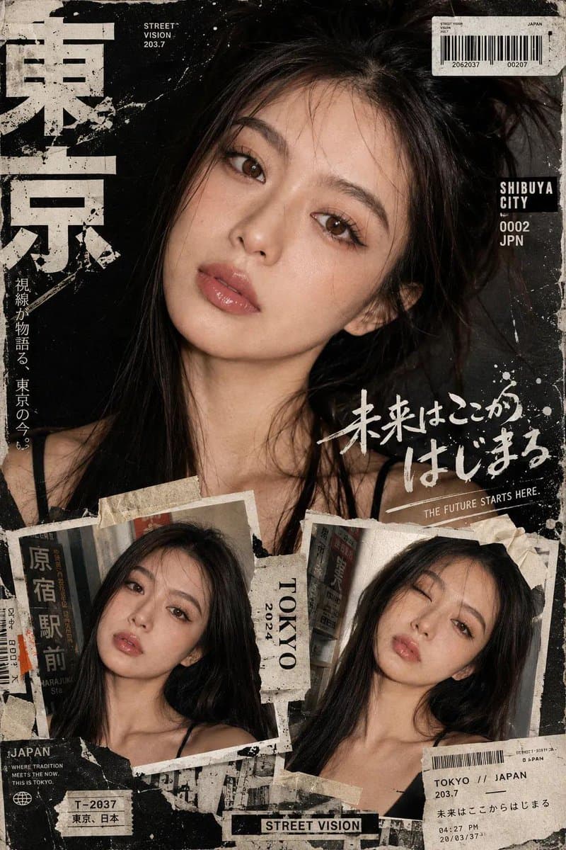 Y2K Tokyo Editorial Collage - AI image template preview