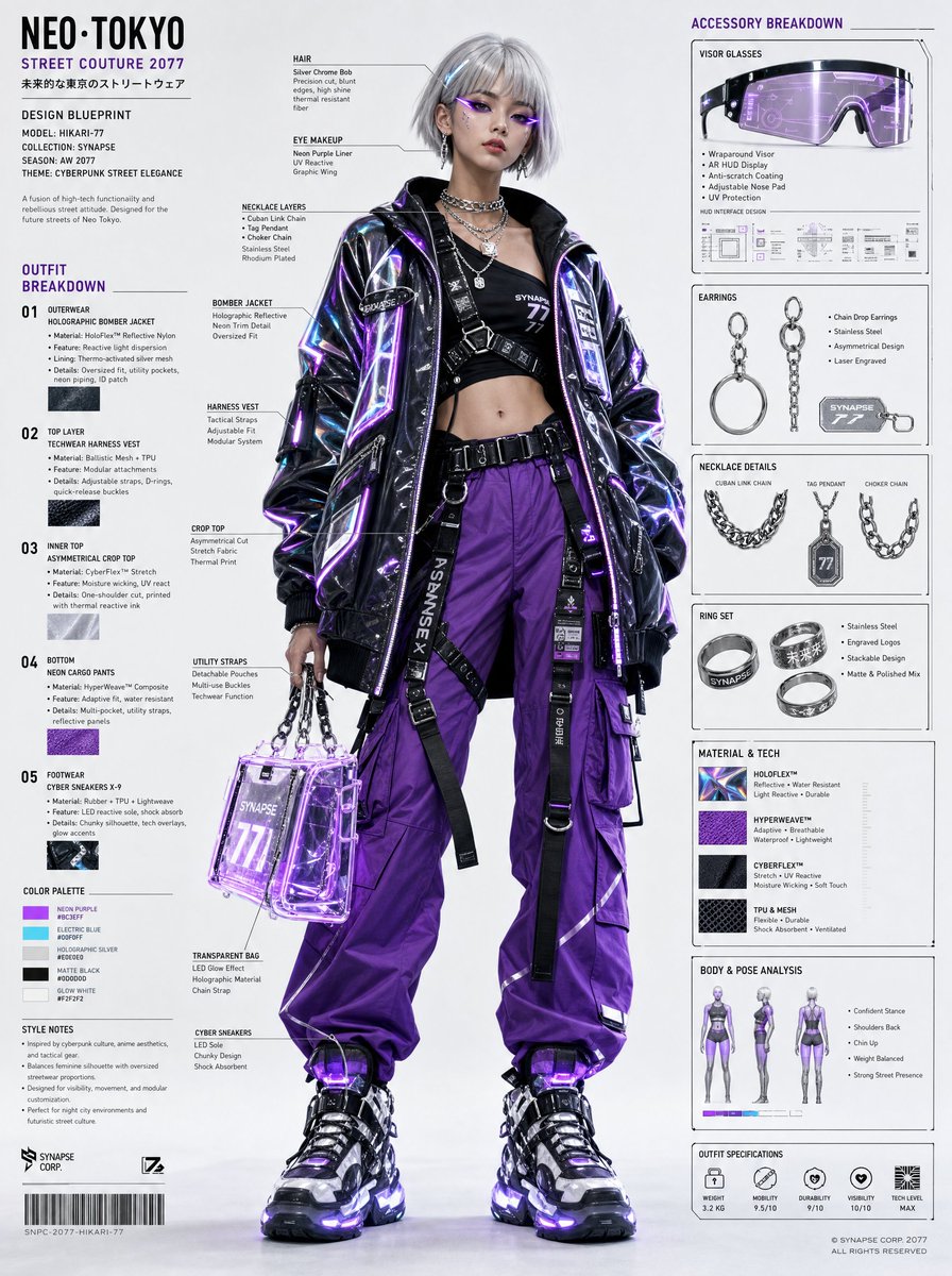 Cyberpunk Fashion Blueprint Sheet - AI image template preview