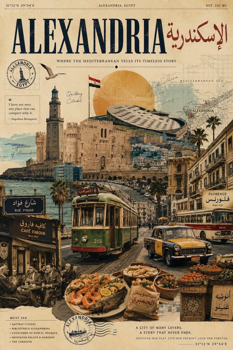 Vintage Alexandria Travel Poster - AI image template preview