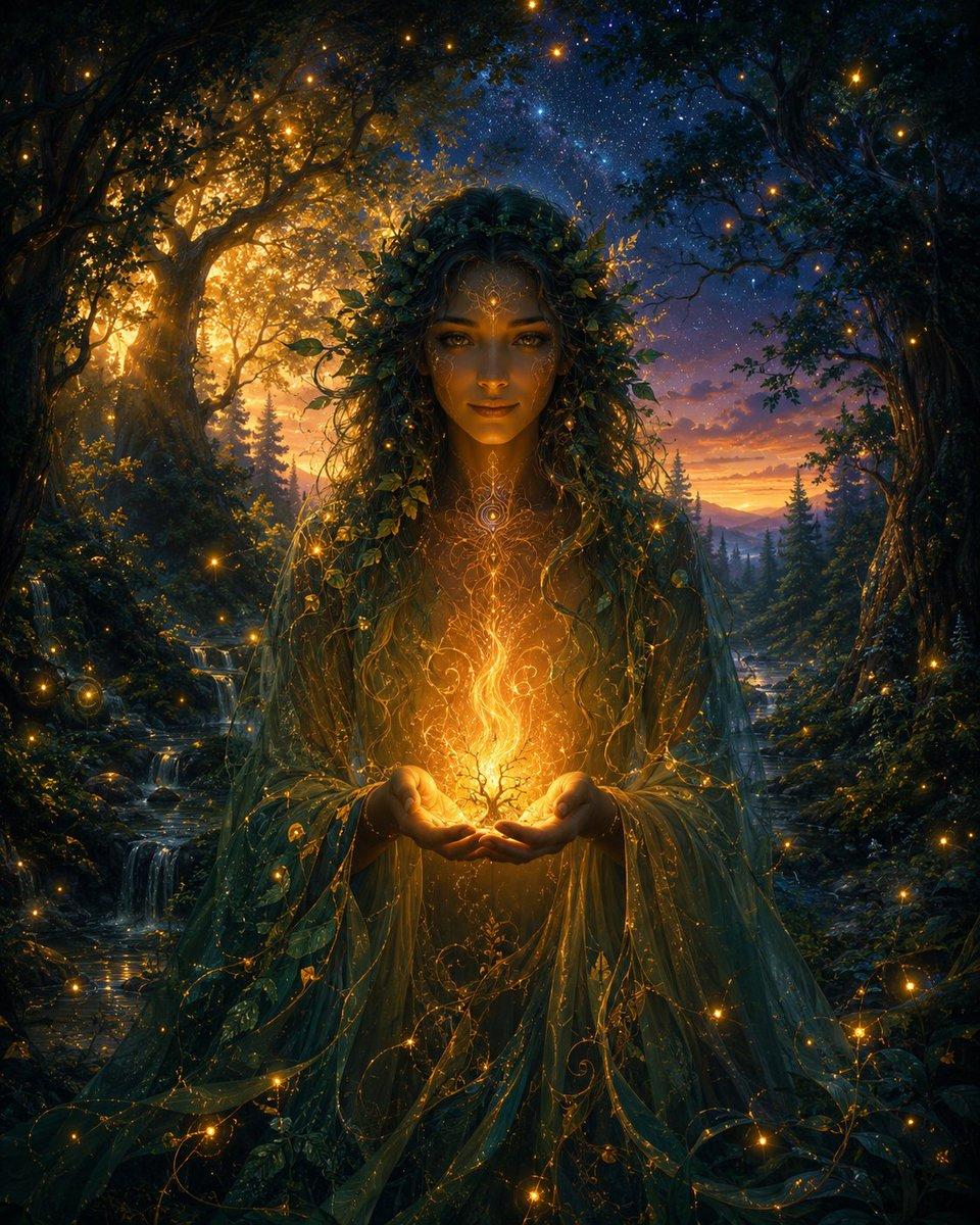 Enchanted Forest Spirit Holding a Glowing Tree - AI image template preview