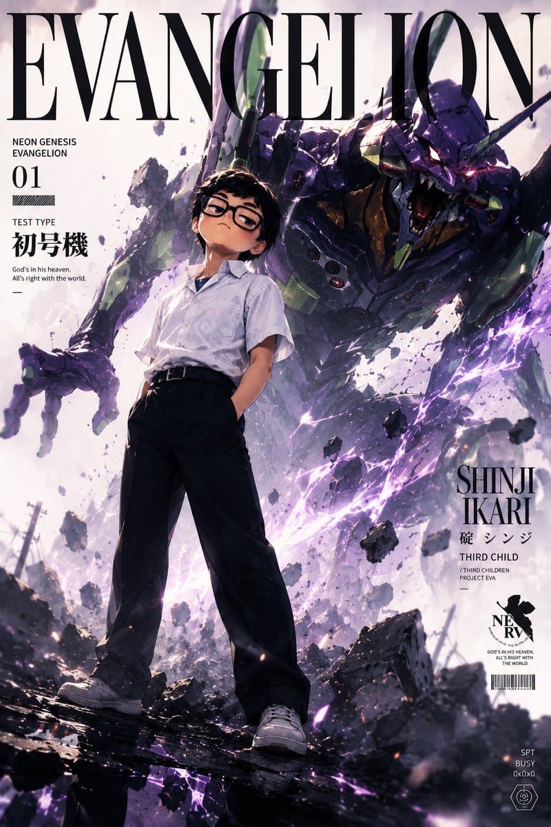 Evangelion Anime Magazine Cover - AI image template preview
