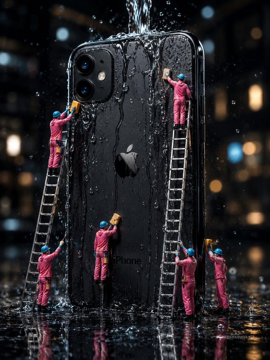Mini Workers Washing Giant iPhone preview