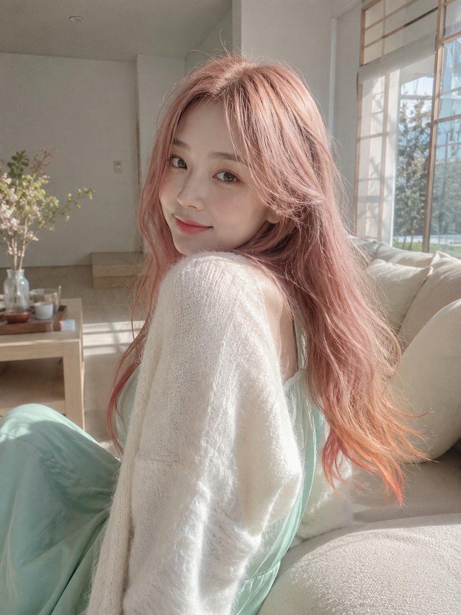 Soft Morning Pink Hair Portrait - AI image template preview