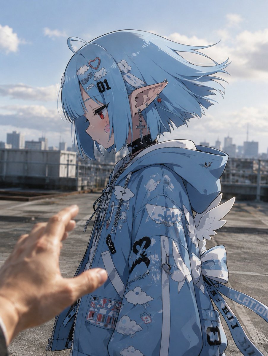 Anime Character in Real Rooftop Scene - AI image template preview