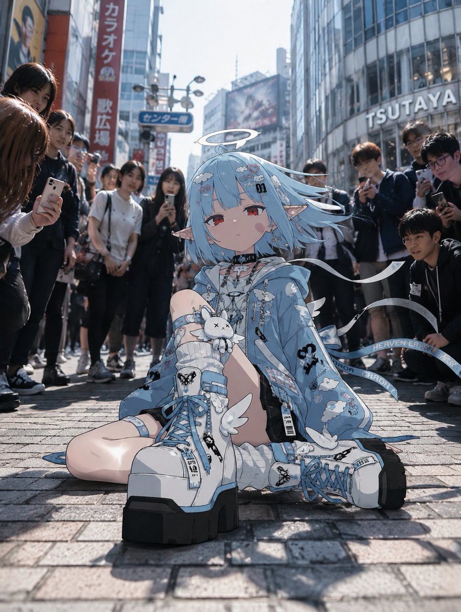 Anime Character in Real Tokyo Street - AI image template preview