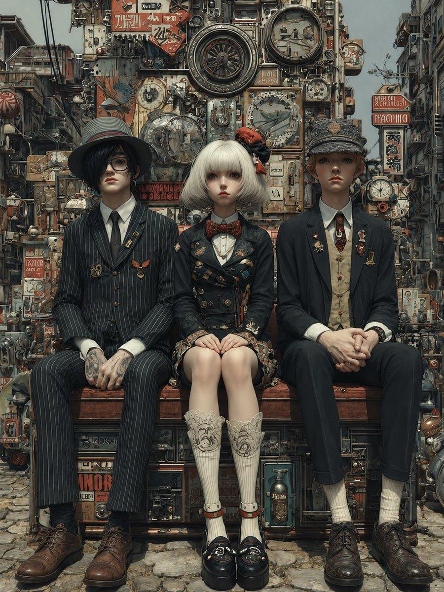 Steampunk Trio Portrait - AI image template preview