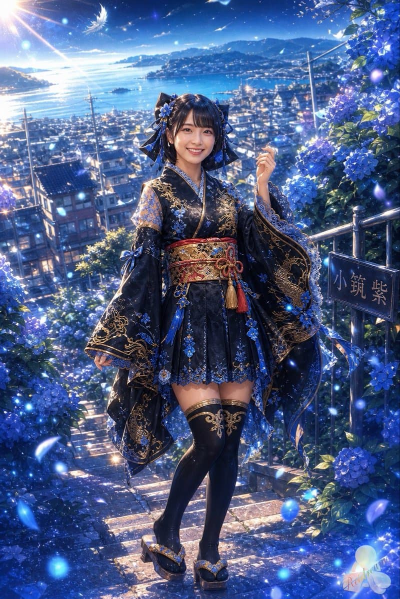 Blue Hydrangea Kimono Fantasy - AI image template preview