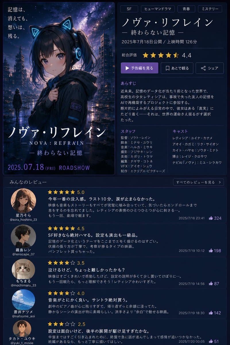 Fictional Anime Movie Review Page - AI image template preview