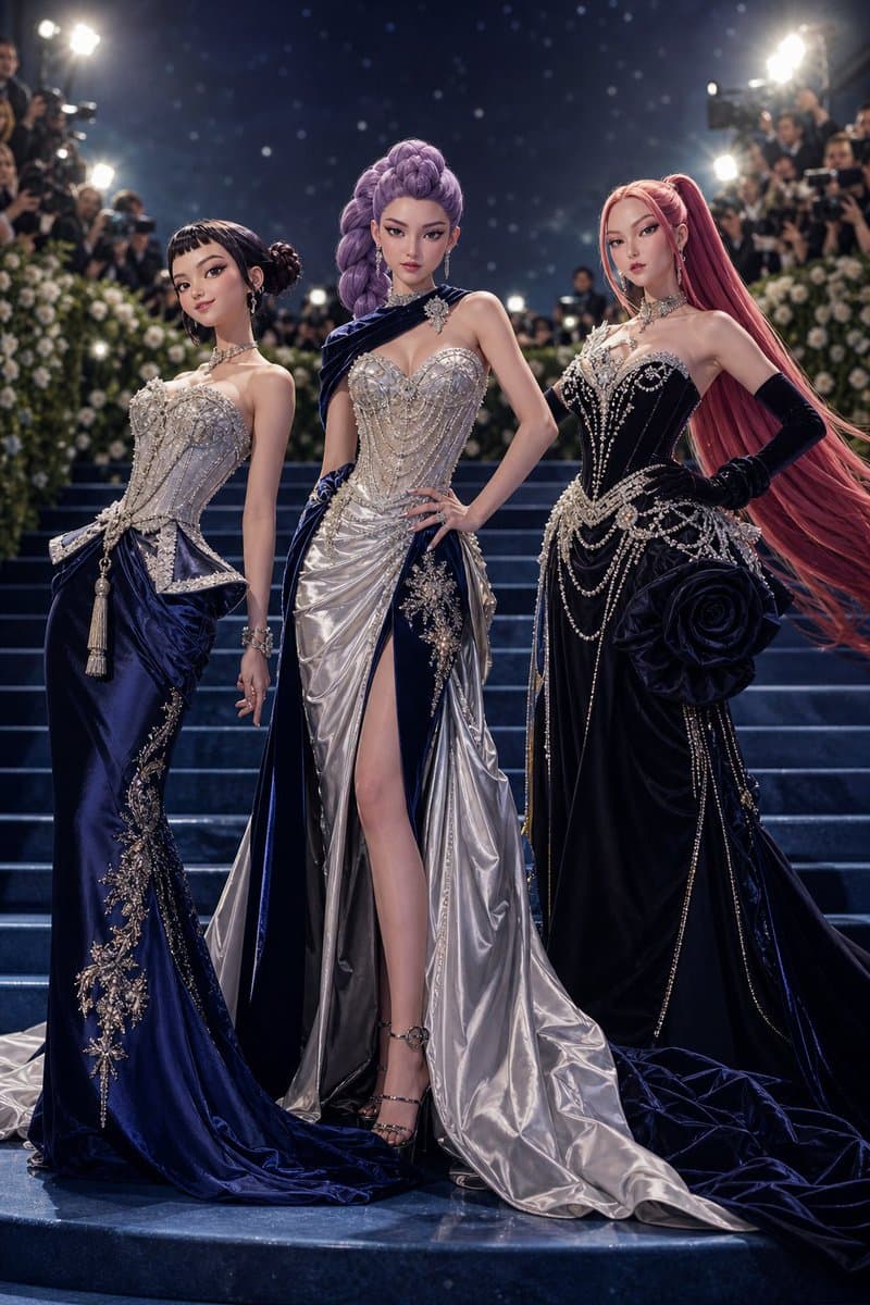 Anime-Inspired Met Gala Trio - AI image template preview