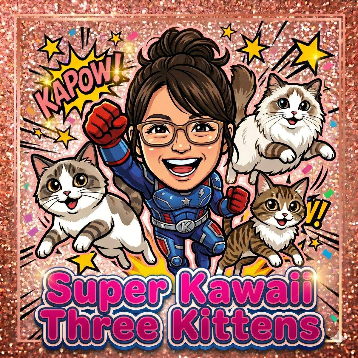 Super Kawaii Three Kittens Poster - AI image template preview