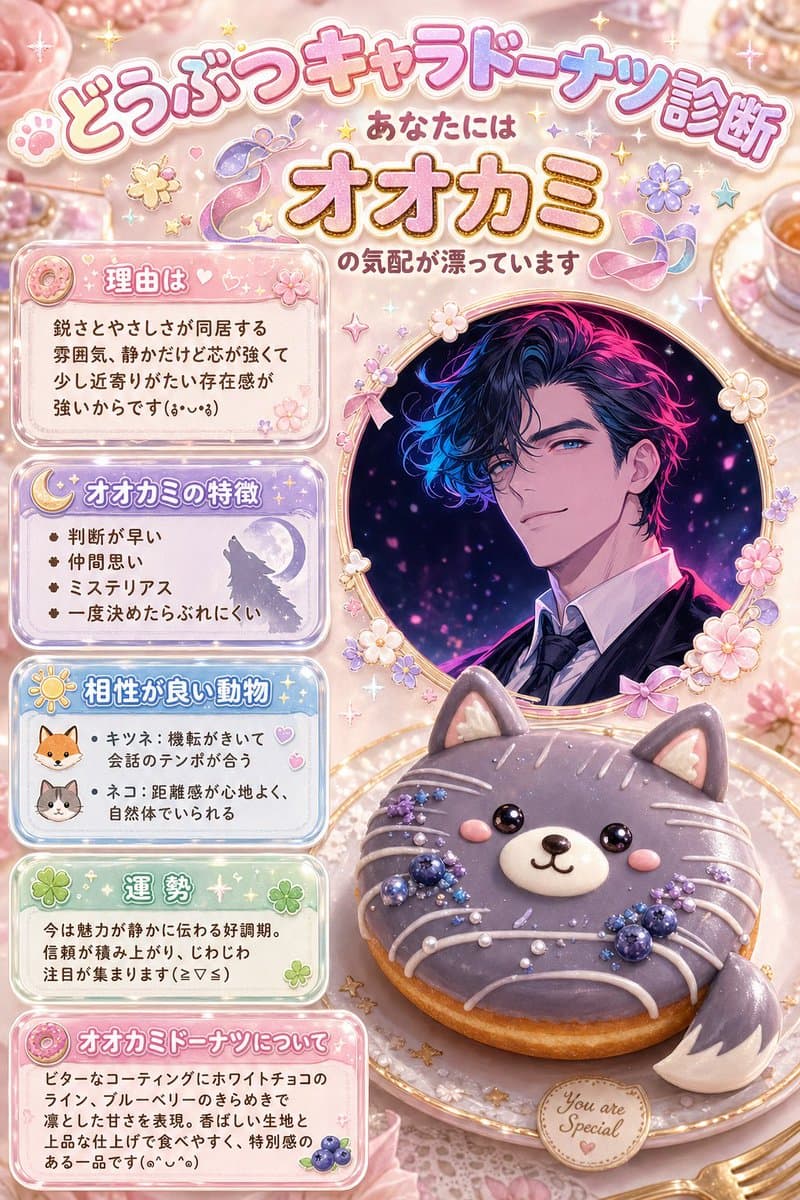 Kawaii Wolf Donut Diagnosis Poster - AI image template preview