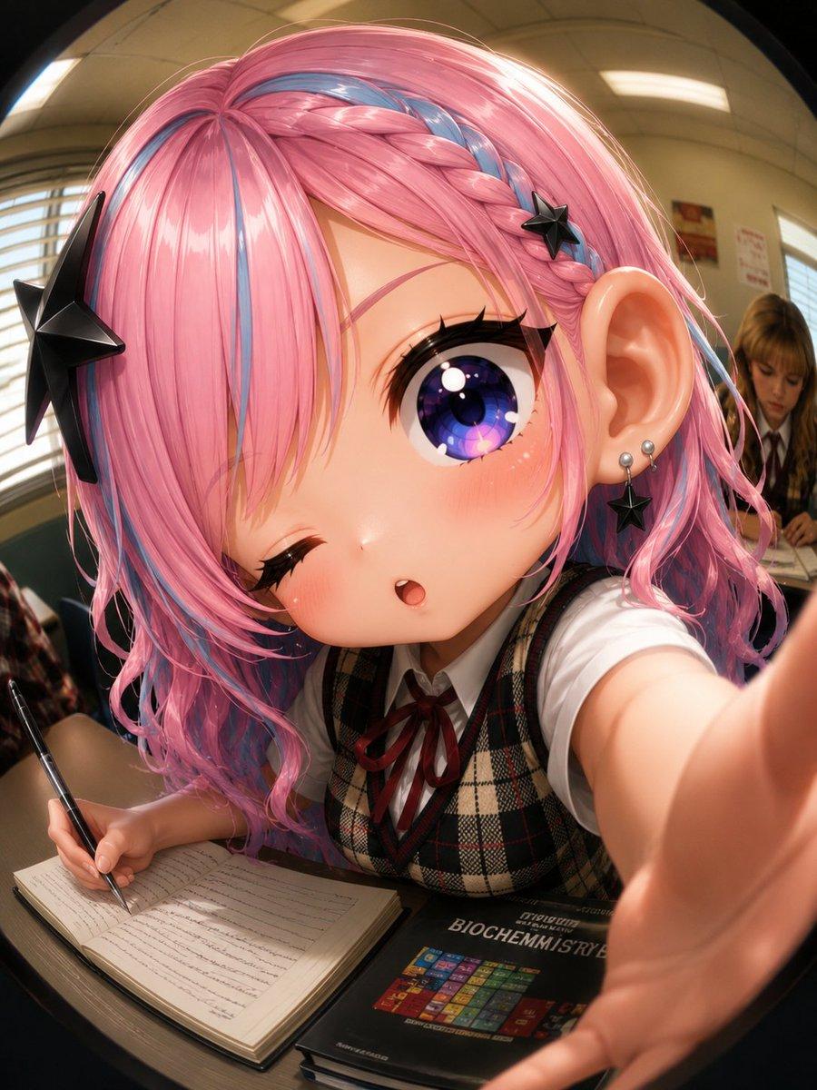 Fisheye Anime Schoolgirl Selfie - AI image template preview