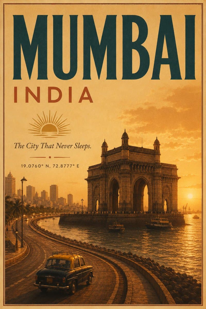 Vintage Mumbai Travel Poster - AI image template preview