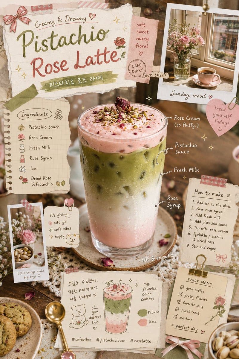 Pistachio Rose Latte Scrapbook Poster - AI image template preview