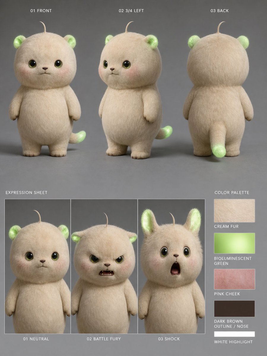 Bioluminescent Plush Creature Sheet - AI image template preview