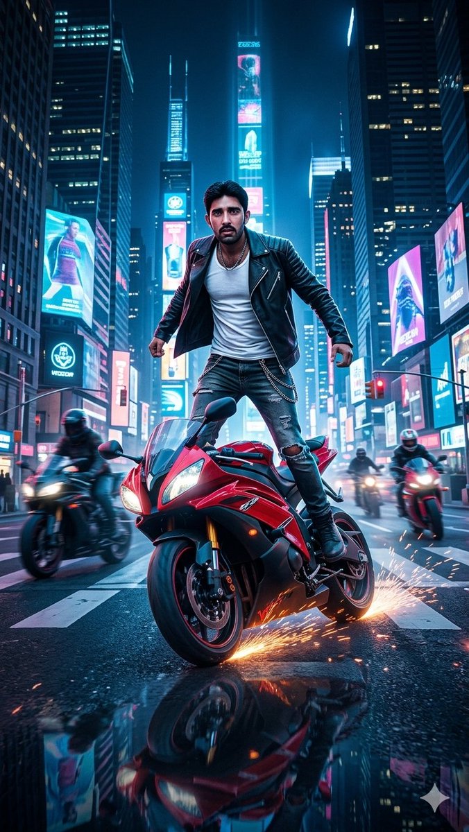 Neon City Superbike Stunt - AI image template preview