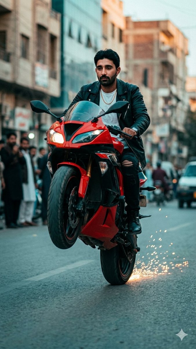 Sport Motorcycle Wheelie Street Photo - AI image template preview