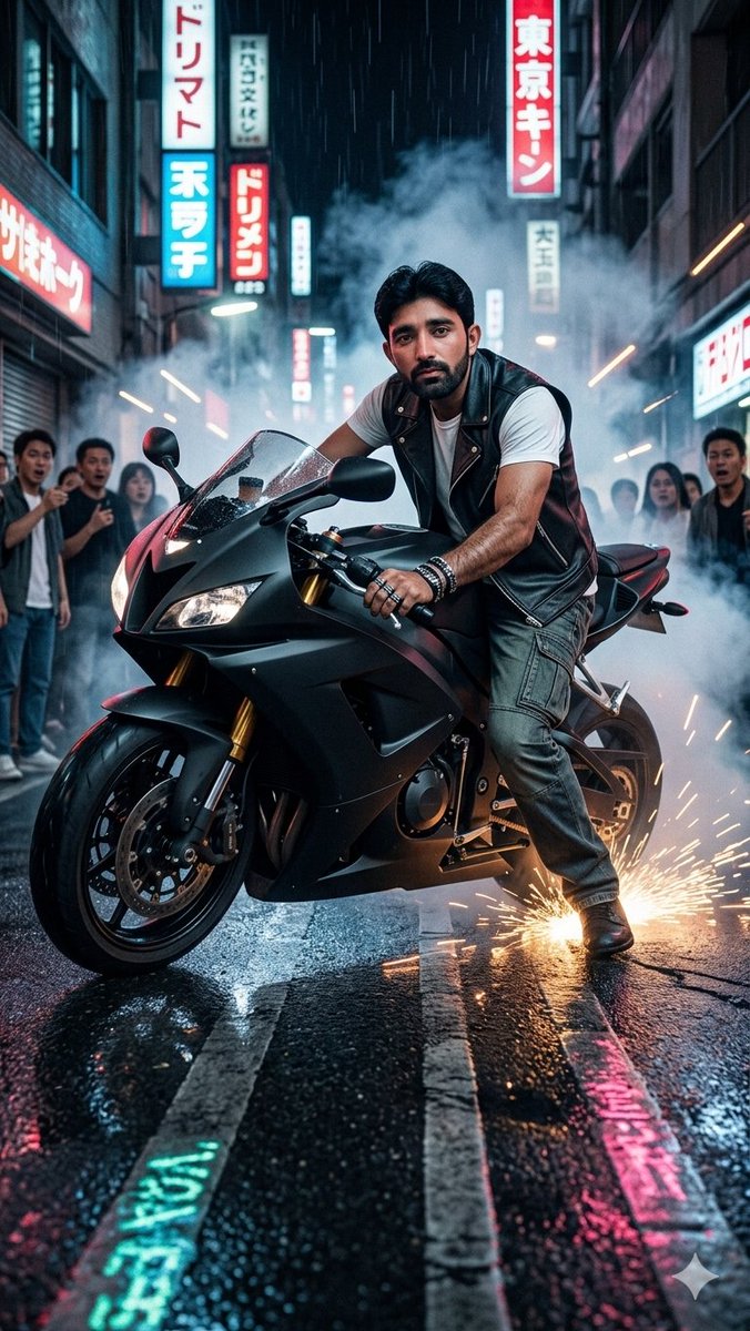 Tokyo Neon Motorcycle Drift - AI image template preview