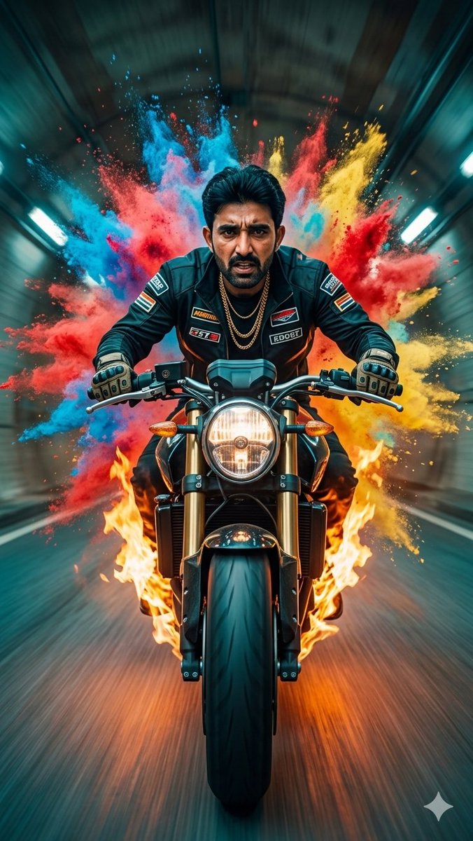 Cinematic Biker Powder Explosion - AI image template preview