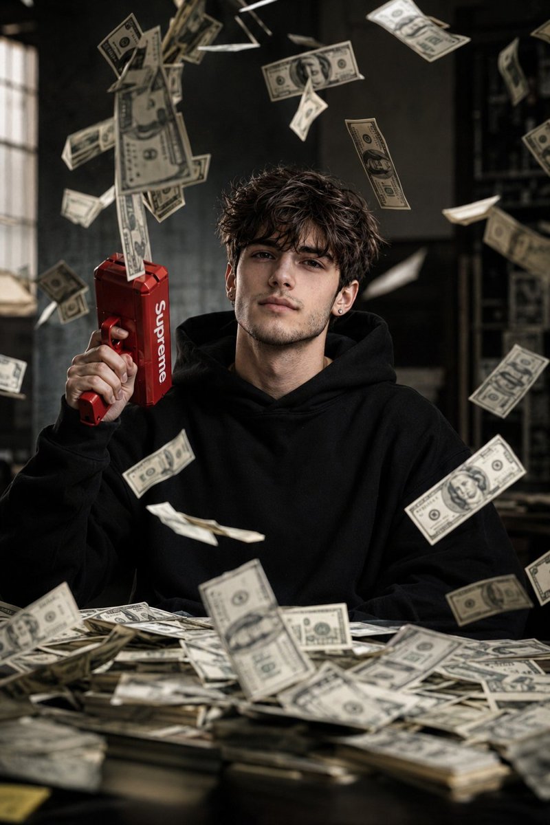 Cinematic Raining Money Portrait - AI image template preview
