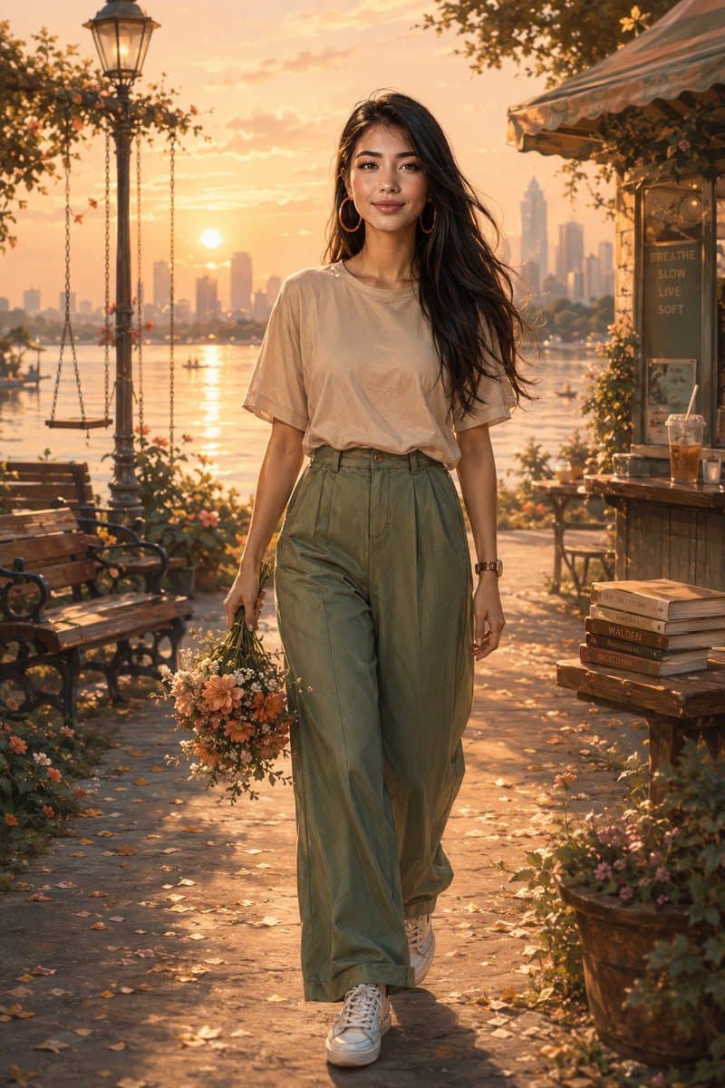 Golden Hour Lakeside Stroll - AI image template preview