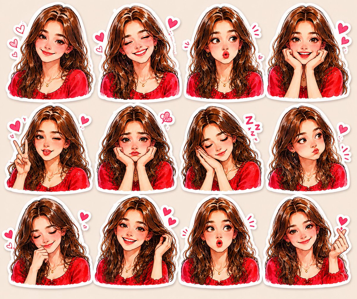 Kawaii Anime Sticker Sheet - AI image template preview