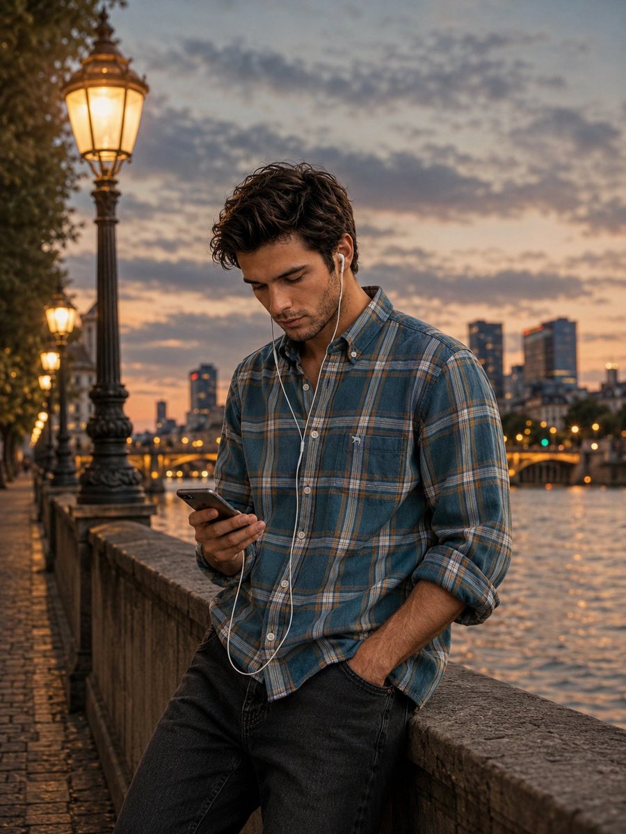 Blue Hour Riverside Portrait - AI image template preview