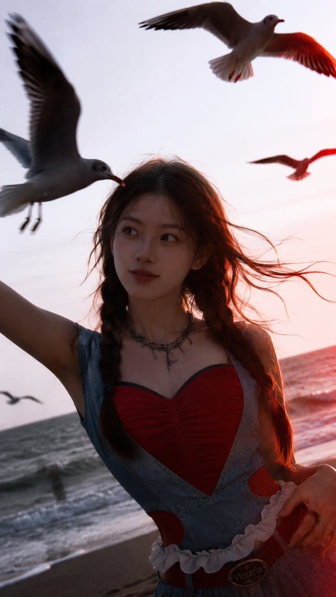 Cinematic Seaside Sunset Portrait - AI image template preview