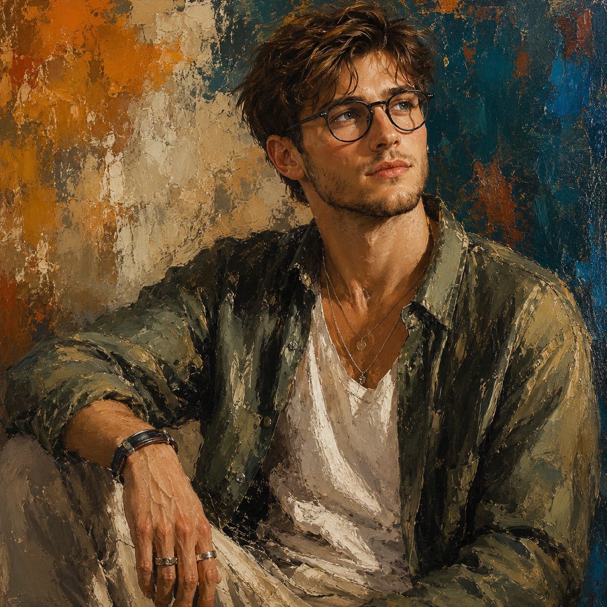 Expressive Oil Painting Portrait - AI image template preview